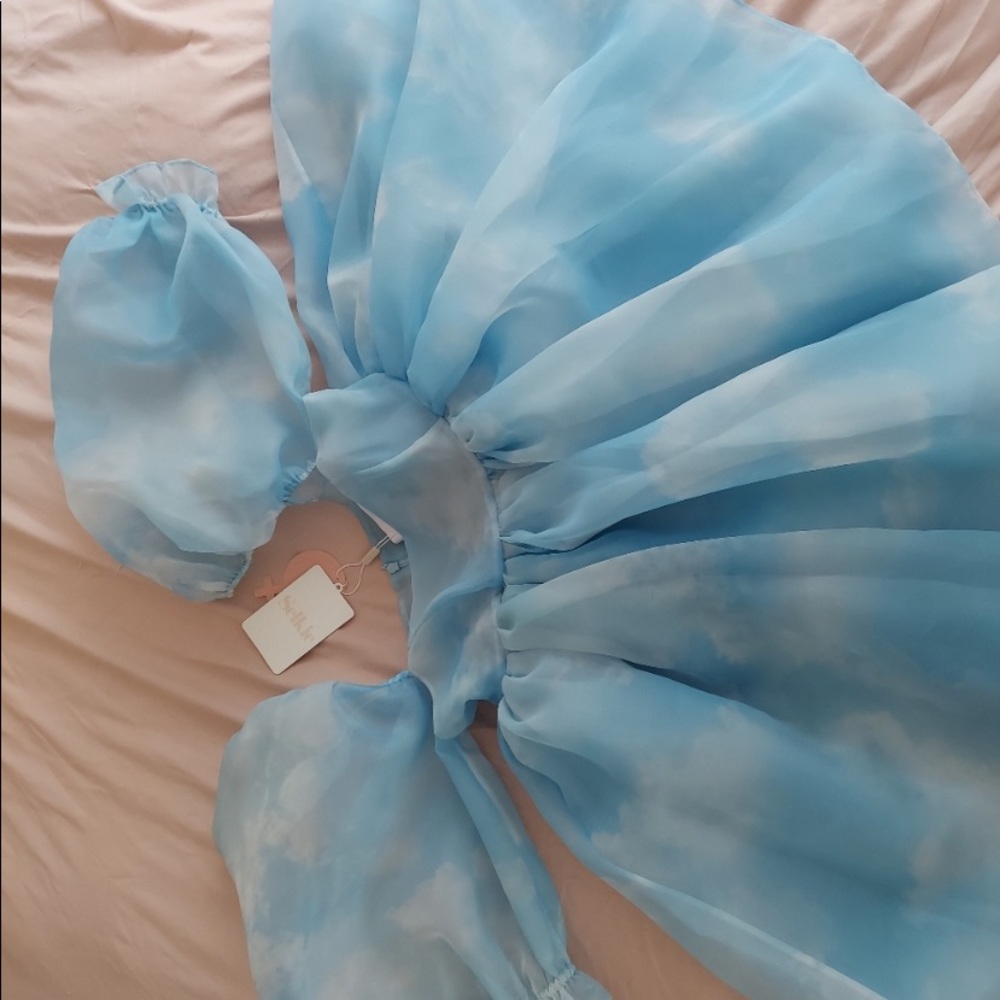 Selkie Baby Doll Mini Dress in Sky Blue - Picture 4 of 5